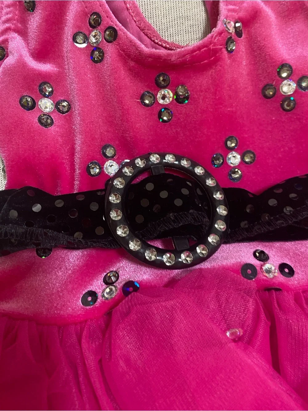 Little Girls' Hot Pink Sequin Tutu Dance Dress with Black Accents